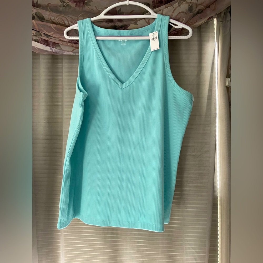 NWT Old Navy Women’s V-neck Ribbed Tank Top Aqua Size XXL